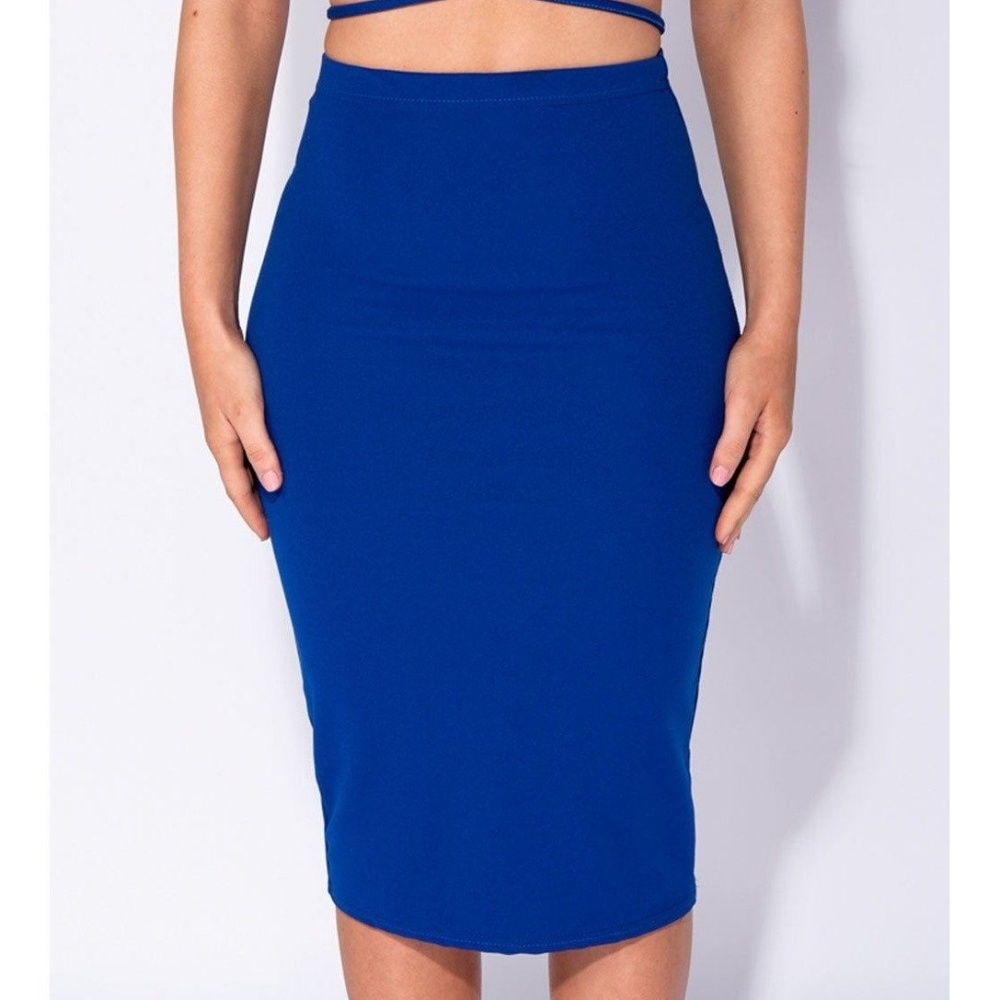 Royal Blue High Waisted Midi Skirt